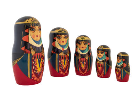 Babushka traditional Russian dolls on whiteの写真素材