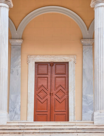 Athens Greece entrance of St. Dionysii Areopagite Catholic Cathedralの写真素材