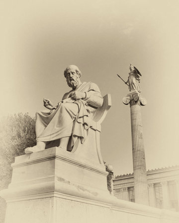 Plato the Greek philosopher and Athena statuesのeditorial素材