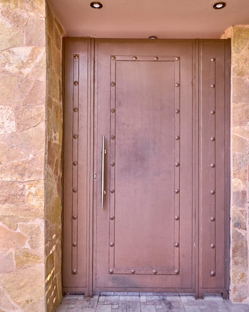 contemporary house painted metal door, Athens Greeceの写真素材