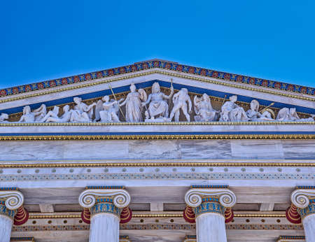 Ancient Greek gods and deities, neoclassical pediment of national academy of Athensの写真素材