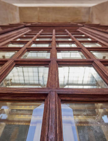 vintage wood and glass door extreme perspectiveの写真素材