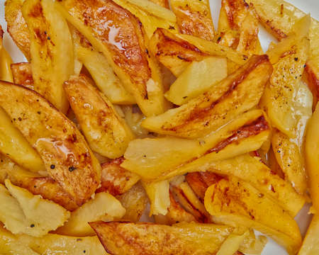 roasted potatoes closeupの写真素材