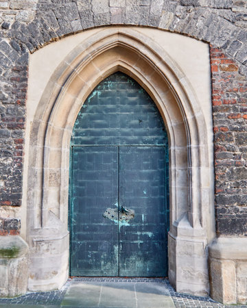 gothic arched church entrance doorの写真素材