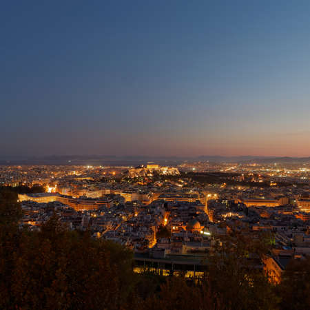 Athens Greece, view in the dusk from the northern part of Acropolisの写真素材