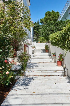 Athens Greece, white marble stairs house entranceのeditorial素材