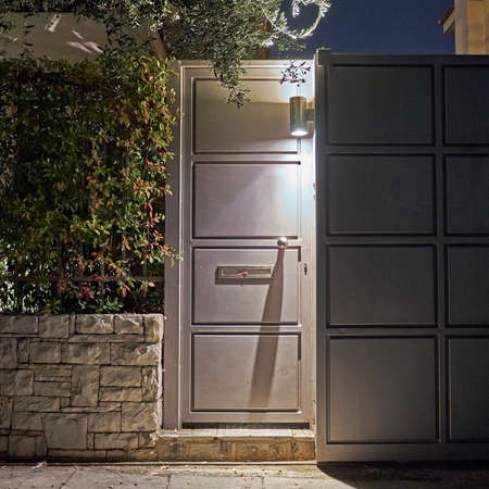 contemporary house entrance night view, Athens Greeceの写真素材