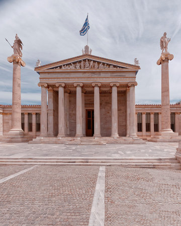 Athens Greece, the national academy with Athena and Apollo statues