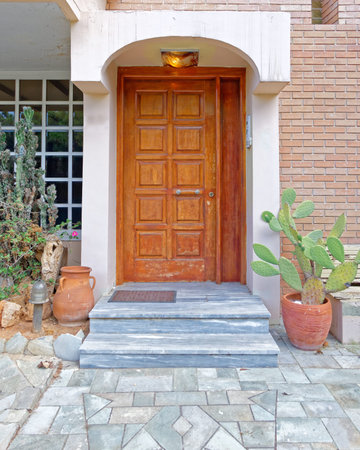 elegant house entrance wooden doorの写真素材