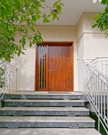Athens Greece, contemporary house entrance wooden doorの写真素材
