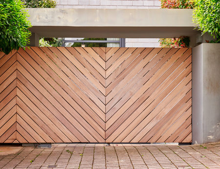 elegant modern house entrance wooden door, Athens Greece