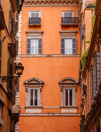 vintage buildings' colorful facades, Rome Italyの写真素材
