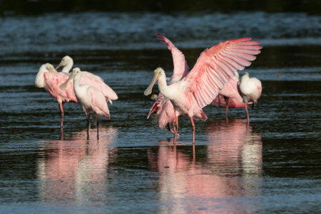 Roseate Spoonbills (Platalea ajaja), J.N. ''Ding'' Darling National Wildlife Refuge, Sanibel Island,...