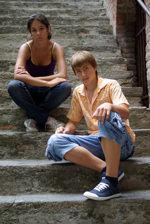 Teenage boy and girlの写真素材