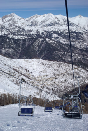 Ski lift in the winter skiing resort