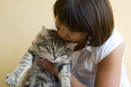 Woman with catの写真素材