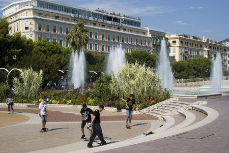 Nice, France  August 18, 2010: Central Square - Place Massena, new landmark of the townのeditorial素材
