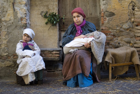 Taggia, Italy  February 26, 2012: Participants of medieval costume party のeditorial素材