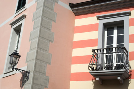Serravalle Scrivia, Italy  July 19, 2012: The colorful mediterranean architectureのeditorial素材