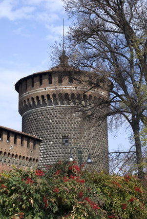 Milan, Italy  March 19, 2012: The tower of Sforza castleのeditorial素材