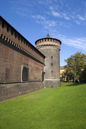 Milan, Italy  October 20, 2012: The tower of Sforza castleのeditorial素材