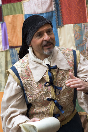 Taggia, Italy  March 3, 2013: Participant of medieval costume party.のeditorial素材