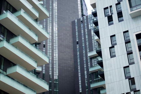 Architectural detail of a building in Milanの写真素材