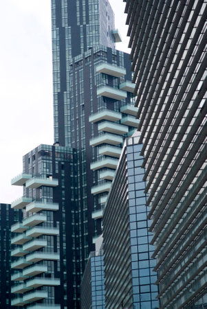 View of the exterior of modern office buildings in Milan office parkの写真素材