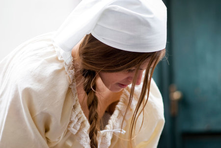 Taggia, Italy  March 2, 2014  Close up of participant the medieval costume partyのeditorial素材