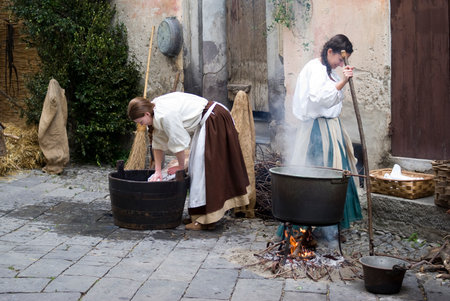Taggia, Italy  March 2, 2014  Participant of medieval costume partyのeditorial素材