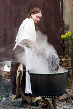 Taggia, Italy  March 2, 2014  Participant of medieval costume partyのeditorial素材