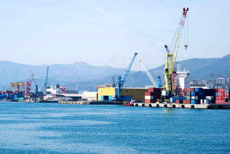 Cargo terminal in the Port of Genoaの写真素材