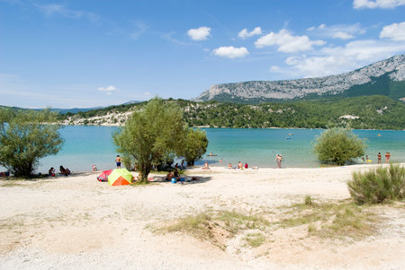 Lake of Sainte-Croix, France - August 6, 2014 - Lake of Sainte-Croix in Verdon Natural Regional Park, South-eastern Franceのeditorial素材