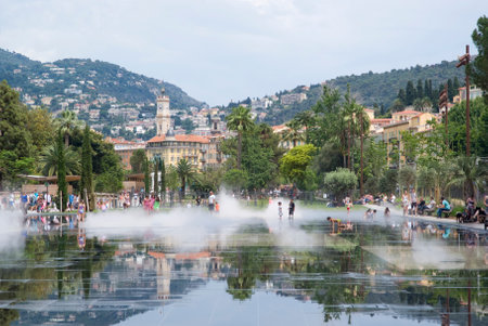 Nice, France - June 18, 2014: Fountains in Promenade du Paillon in Niceのeditorial素材