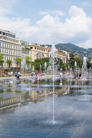 Nice, France - June 18, 2014: Fountains in Promenade du Paillon in Niceのeditorial素材