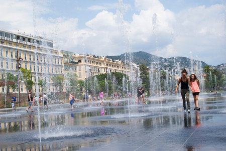 Nice, France ? June 18, 2014: Fountains in Promenade du Paillon in Niceのeditorial素材