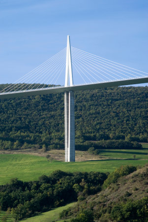 Millau, France - October 23, 2014: Pylon of the Millau Viaduct in Franceのeditorial素材