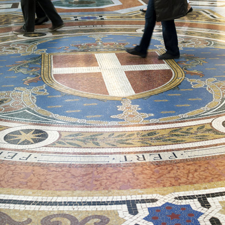 Milan, Italy March 22, 2012: Detail from mosaic floor of Vittorio Emanuele Gallery in Milanのeditorial素材