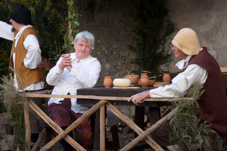 Taggia, Italy. March 1, 2015. Participants the medieval costume partyのeditorial素材