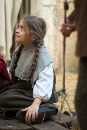 Taggia, Italy. March 1, 2015. Participant the medieval costume partyのeditorial素材