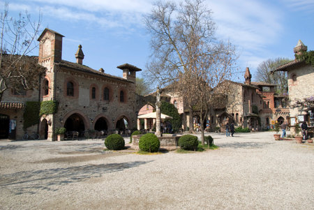 Grazzano Visconti, Italy  March 28, 2014. Grazzano Visconti - medieval village in Province of Piacenzaのeditorial素材