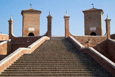 The monumental Trepponti bridge in Comacchio, Italyの写真素材