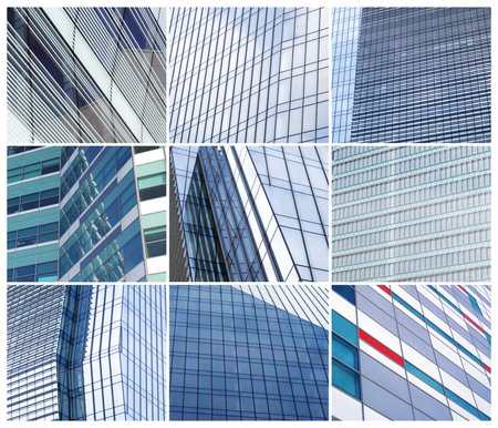 Glass wall of office buildings collage