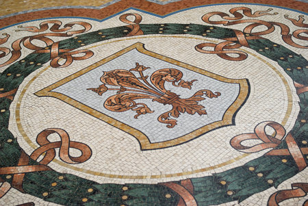 Milan, Italy - March 8, 2016: The mosaic floor detail of the Galleria Vittorio Emanuele in Milanのeditorial素材