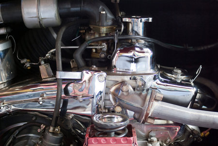 Imperia, Italy - April 24, 2016: Close up of a vintage car engine of Fiat 500