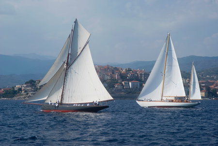 Imperia, Italy - September 8, 2016: Stage of the Panerai Classic Yachts Challenge, is a key event in sailing the Mediterranean. Over 80 boats representing 12 countries That Participated in the regatta in the Gulf of Imperia, Italyのeditorial素材