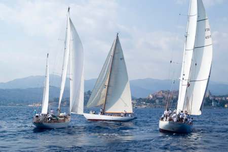 Imperia, Italy - September 8, 2016: Stage of the Panerai Classic Yachts Challenge, is a key event in sailing the Mediterranean. Over 80 boats representing 12 countries That Participated in the regatta in the Gulf of Imperia, Italyのeditorial素材