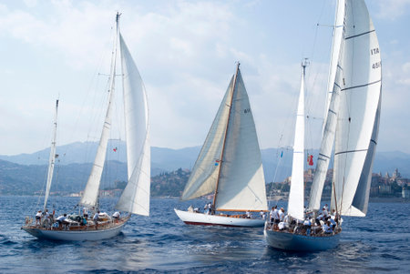 Imperia, Italy - September 8, 2016: Stage of the Panerai Classic Yachts Challenge, is a key event in sailing the Mediterranean. Over 80 boats representing 12 countries That Participated in the regatta in the Gulf of Imperia, Italyのeditorial素材