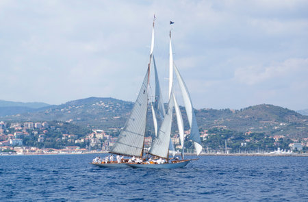 Imperia, Italy - September 8, 2016: Stage of the Panerai Classic Yachts Challenge, is a key event in sailing the Mediterranean. Over 80 boats representing 12 countries That Participated in the regatta in the Gulf of Imperia, Italyのeditorial素材