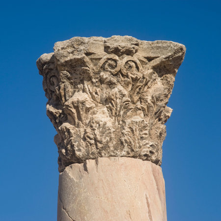 Stone column Byzantine church ruins on Citadel Amman, Jordanの写真素材